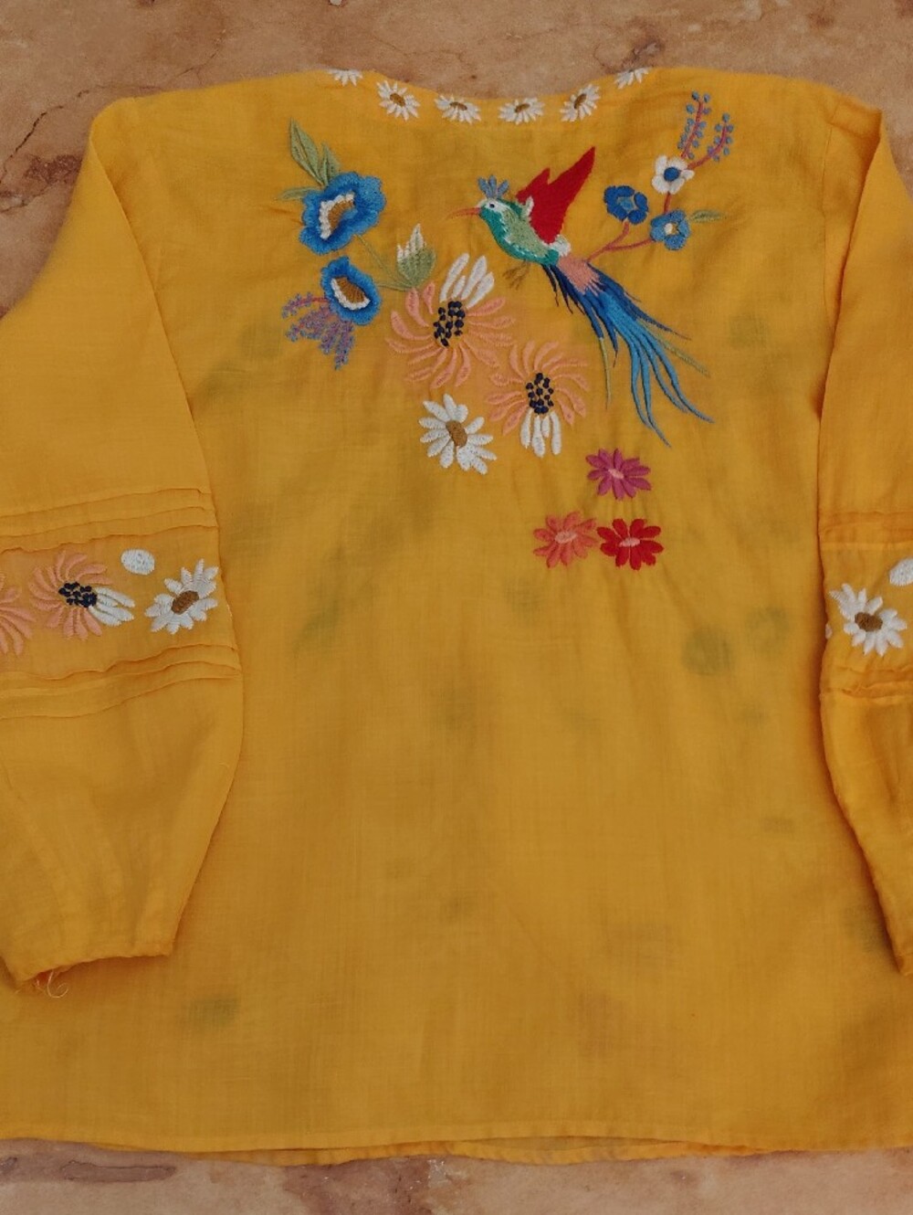 Mustard Yellow Embroidered Floral Pullover with Tassels - Picture 5 of 5
